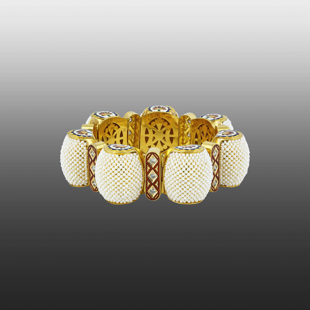 Pearl Cluster Gajara Bangle with Red Enamel